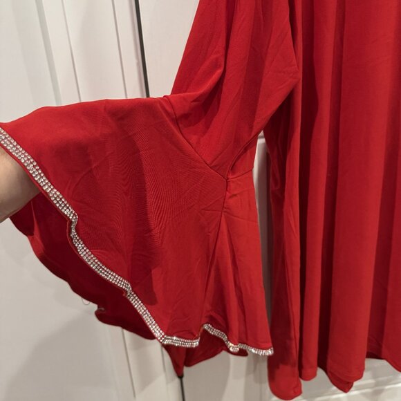 EUC 2xl NY Collection Women Red Bell Sleeve Top with Rhinestones Glam Party NYE - Picture 4 of 7